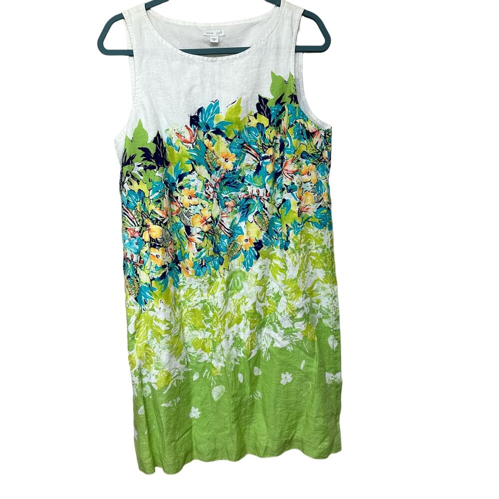 J. Jill Love Linen Dress 100% Linen Floral Sleeveless Artsy Dress Size Medium